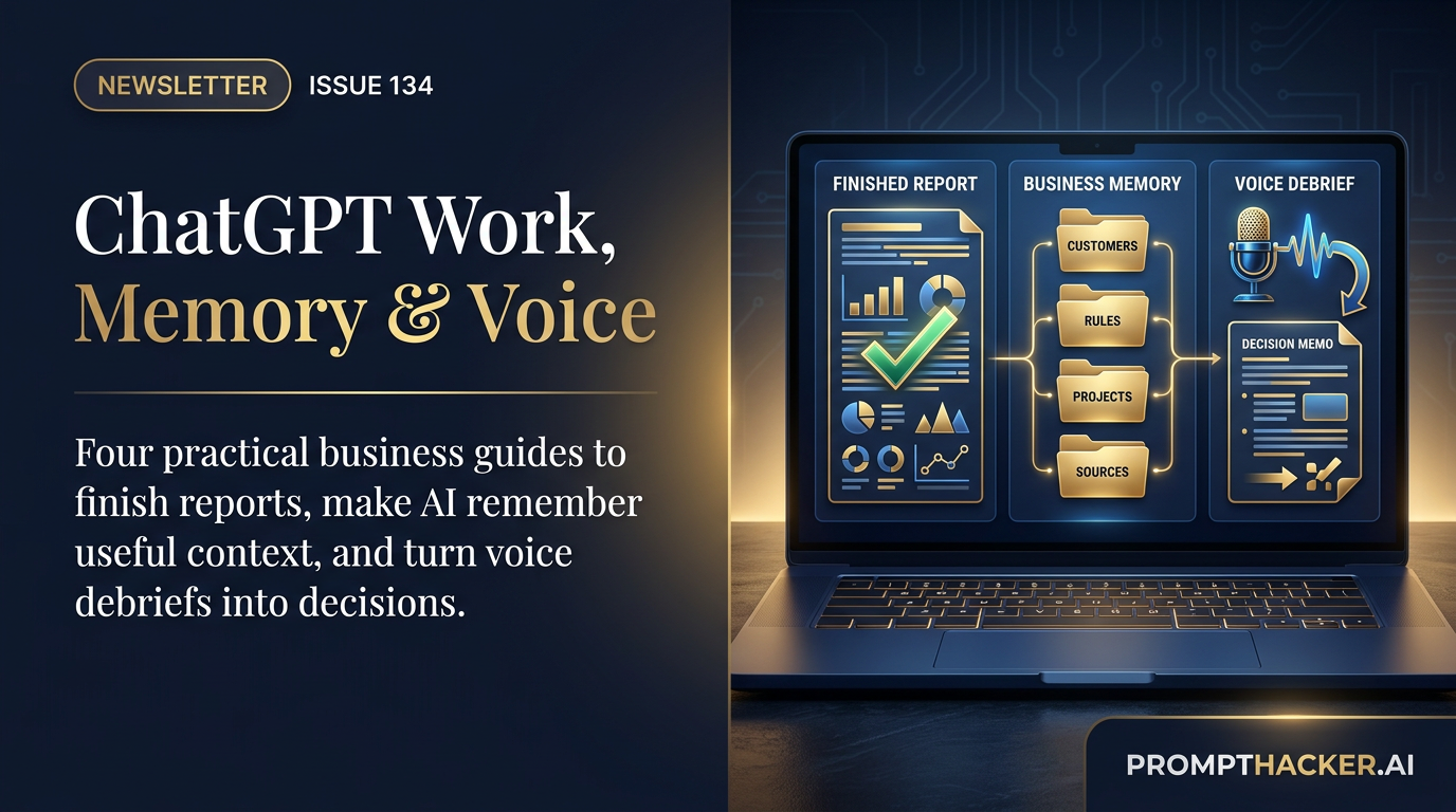 PromptHacker Issue 134 cover: ChatGPT Work, AI memory, and GPT-Live