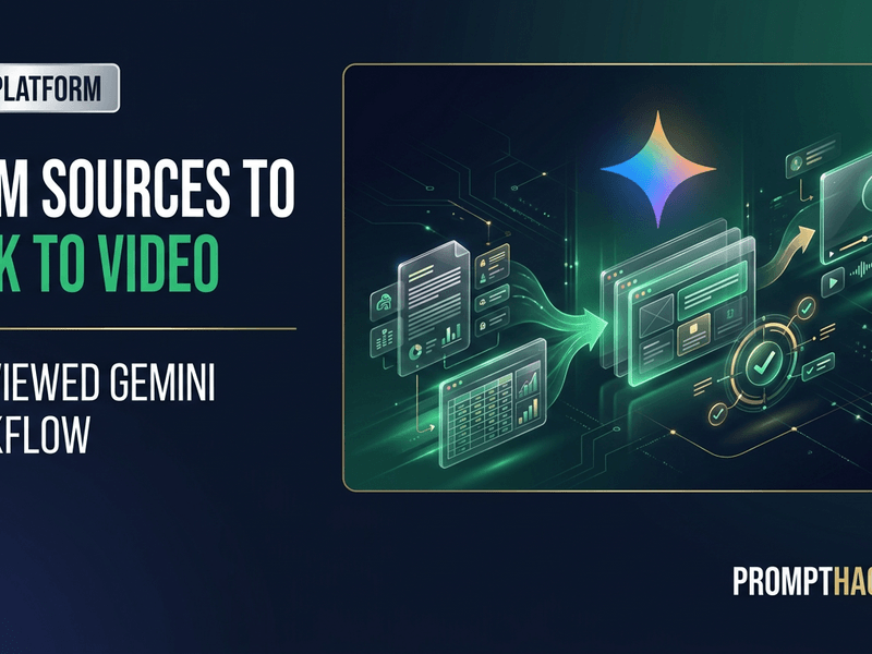 Gemini transforming source documents into an editable presentation and a short presenter-led video.
