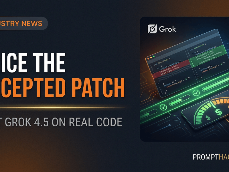Grok 4.5 code workspace beside a cost meter and passing test results.